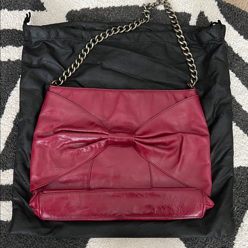 Hobo Brand - Red Leather Bow-Accent Shoulder Bag With Chain Strap